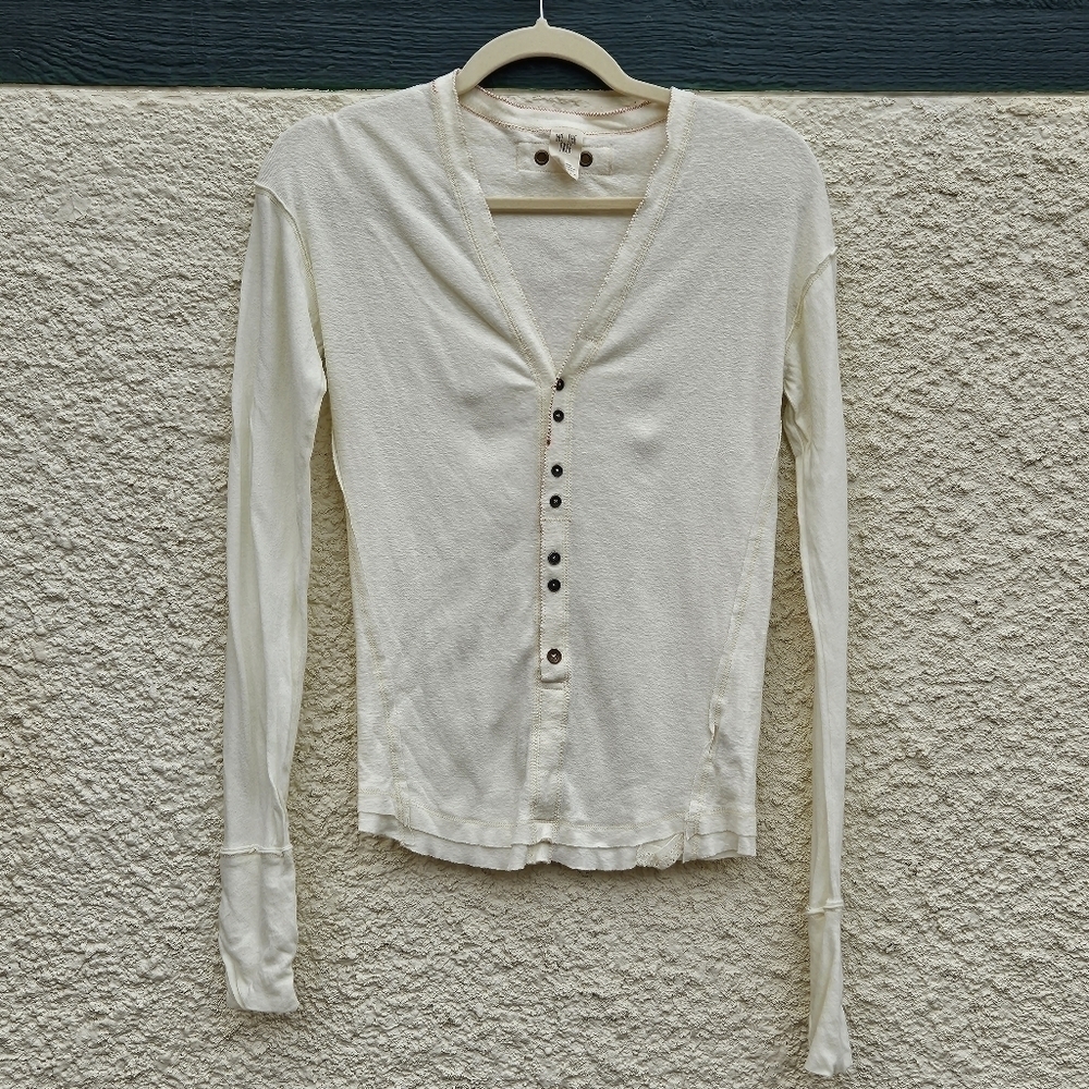 We the Free pastel yellow long sleeve layering henley tee with grommet detail XS